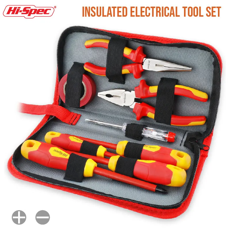 Комбинированный набор отверток Hi-spec, 8 шт. в сумке, красная изолированная ручка, набор ручных инструментов с магнитными отвертками, набор инструментов