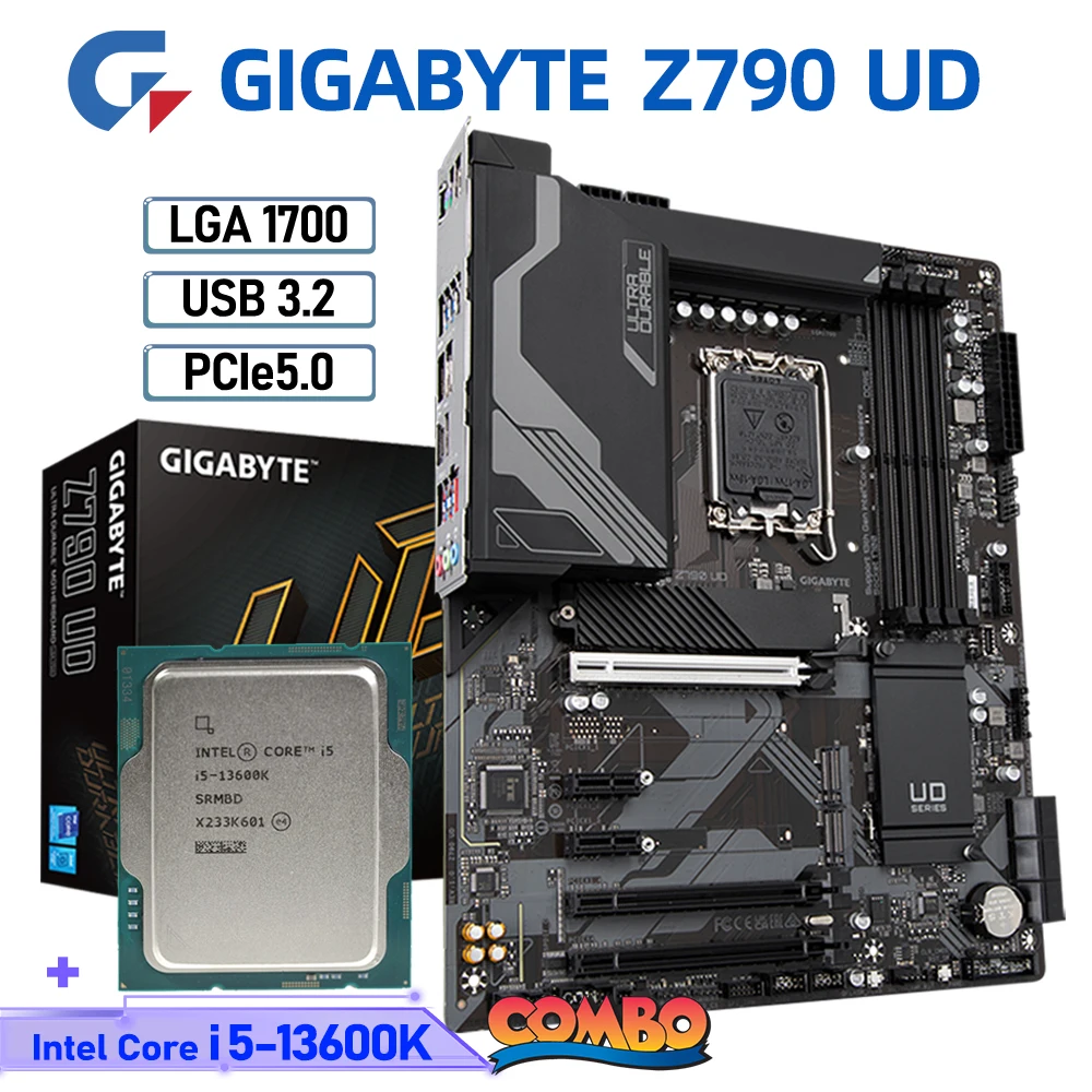 Комплект материнской платы GIGABYTE Z790 UD DDR5 с процессором Intel Core i5 13600K 13-го поколения, комплект процессоров Intel Z790 ATX, материнская плата PCIe5.0 M2 Office