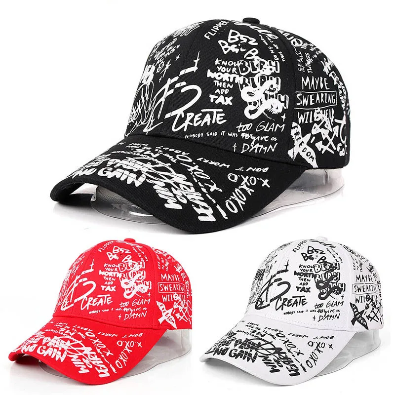 Корейская версия бейсбольной шляпы с граффити, повседневная мужская и женская бейсболка Tide, Дикая черная шапка с изогнутыми карнизами, солнцезащитная шляпа