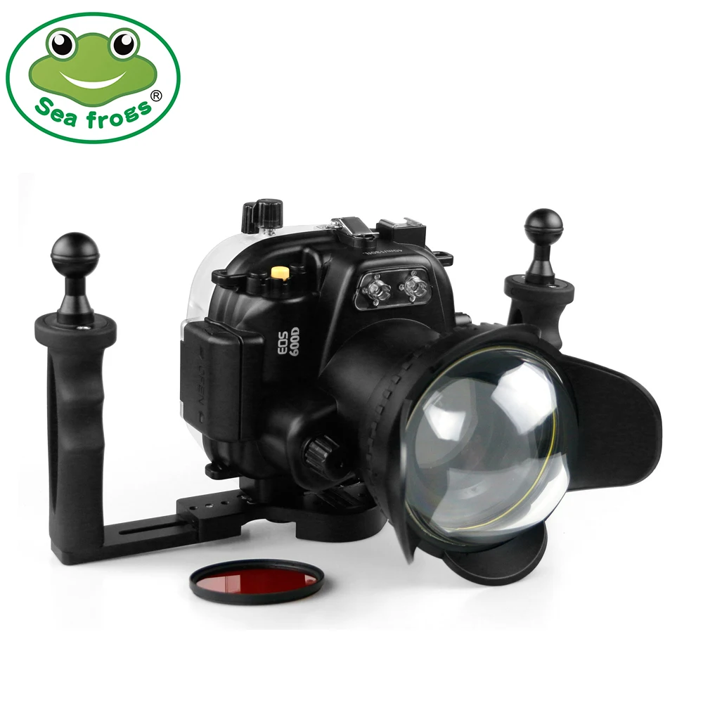 Корпус камеры Seafrogs Для Canon 550D/600D Водонепроницаемый Чехол Для камеры Сумка + Широкоугольный объектив + Красный фильтр Оборудование для Дайвинга