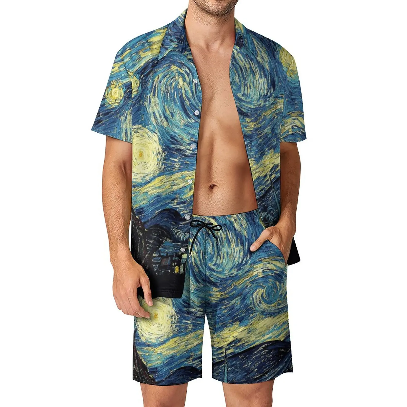 Костюм из 2 предметов, Винсент Ван Гог, Звездная ночь, Высококачественный Мужской пляжный костюм, Креативный досуг, Размер США