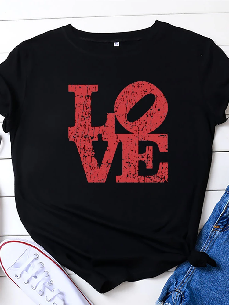 Красная Футболка с принтом Любовного письма, Женская Свободная футболка с коротким рукавом и круглым вырезом, Летняя Женская футболка, Топы, Camisetas Mujer