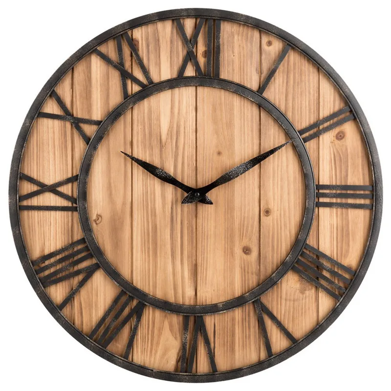 Креативные Антикварные Настенные Часы Железные Деревянные Настенные часы Современный Дизайн Бесшумные Украшения для гостиной Reloj De Pared Decoration