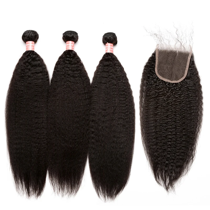 Кудрявые прямые волосы с застежкой, 3 пучка человеческих волос с застежкой 6x6, Бразильские пучки плетения Remy с застежкой Venvee
