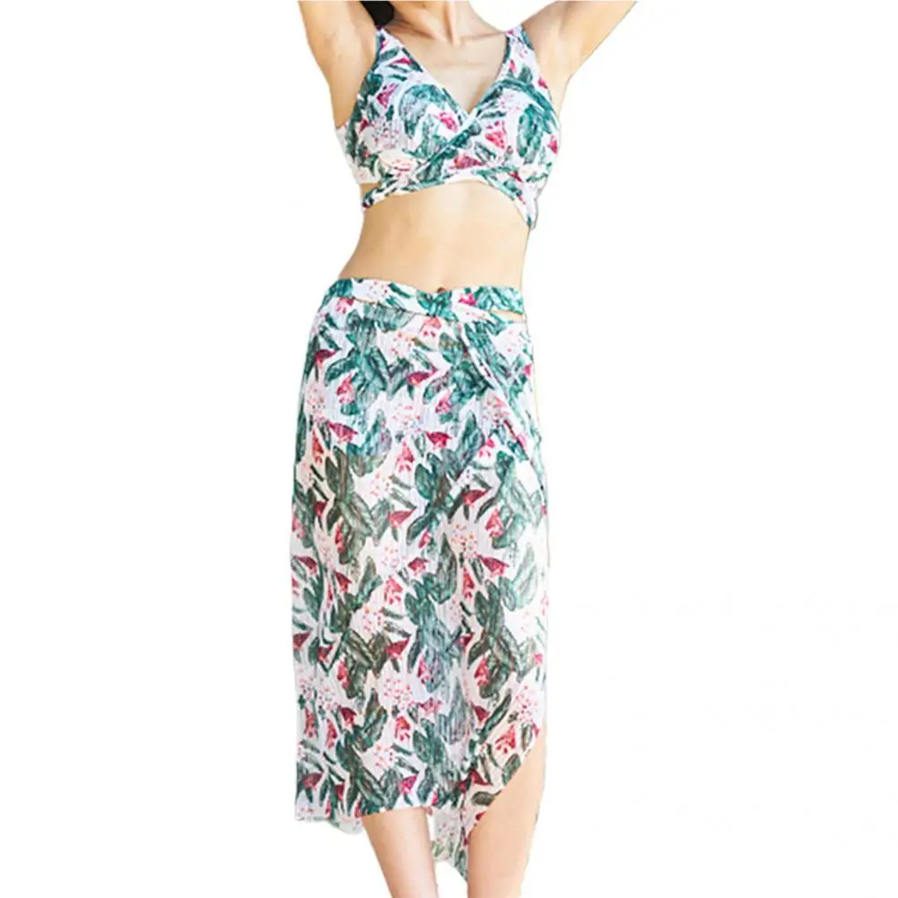 Купальник, женский комплект с юбкой-бикини, летний купальник с коротким рукавом и высокой талией