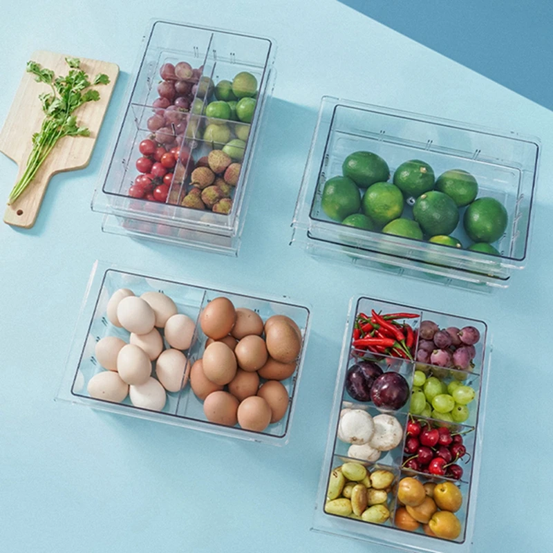 Кухонный холодильник Прозрачный Органайзер Выдвижной Ящик для хранения Яиц, Овощей, Свежих продуктов, Ящик для холодильника, Кухонные принадлежности