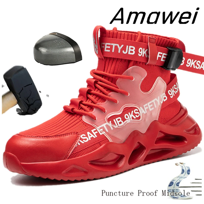 Легкая рабочая обувь Amawei, Мужские Кроссовки, Защитная обувь, рабочие ботинки со стальным носком, Дышащая, устойчивая к ударам, обувь на подушечках LBX7719