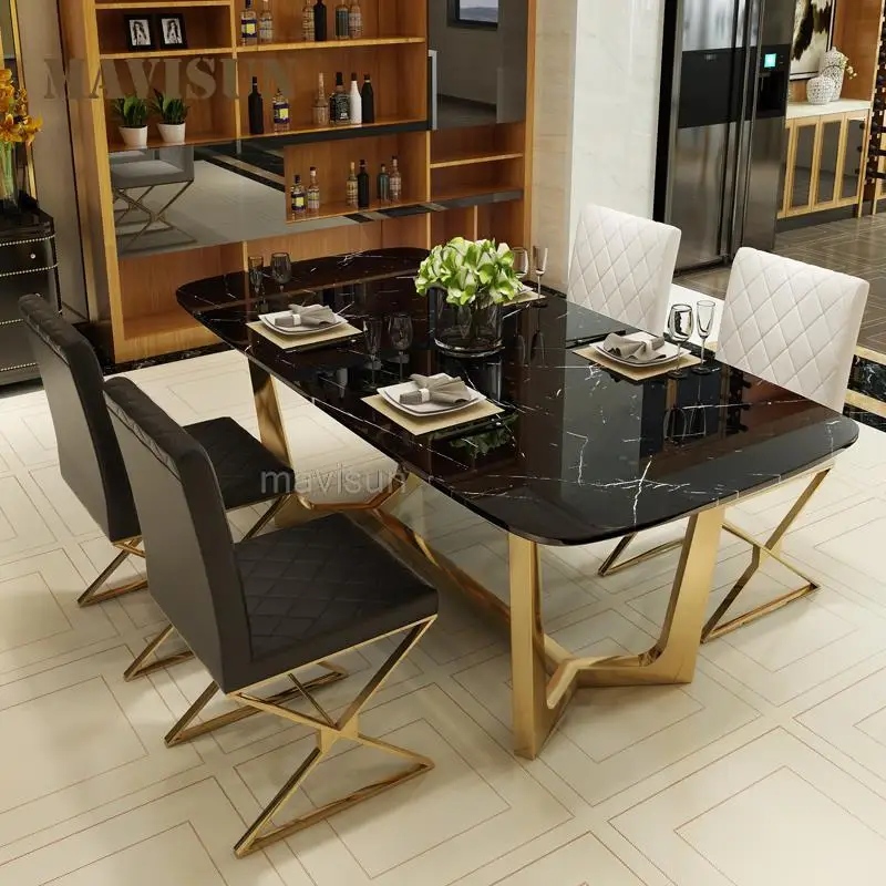Легкий Роскошный Современный Комбинированный стол и стул из нержавеющей стали, Прямоугольный Кухонный гарнитур Mesa в Северной Европе