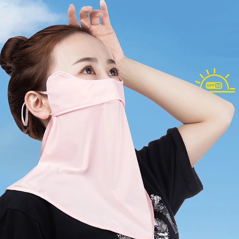 Ледяная шелковая Солнцезащитная маска Женщины Мужчины Летняя Анти-УФ быстросохнущая маска для лица Дышащая защита шеи Подвесная повязка на ухо Шарф