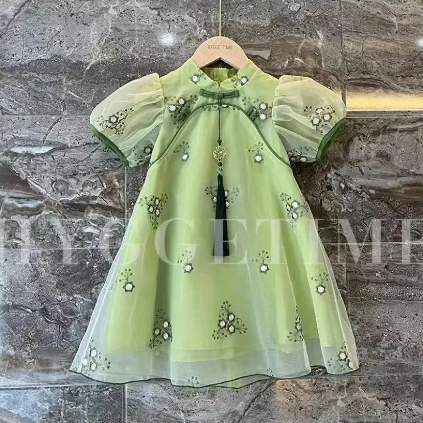 Летнее Детское платье для девочек, платье Принцессы в стиле ретро с коротким рукавом для девочек, Одежда для подростков в китайском стиле Чонсам от 0 до 10 лет
