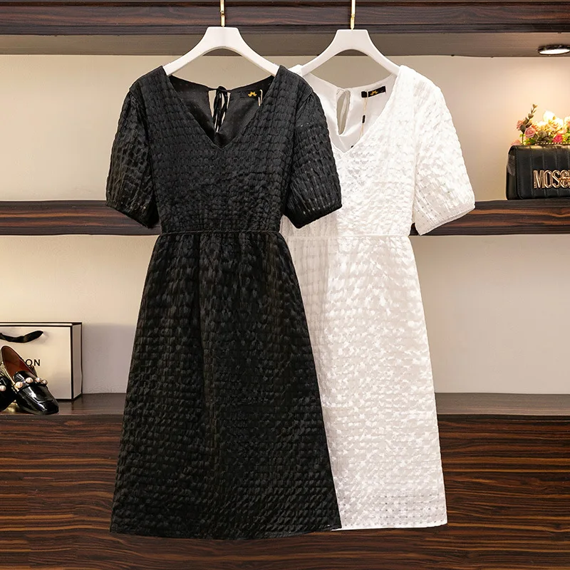 Летнее Платье 2023, Новая Элегантная Женская одежда Большого размера, Сексуальное платье с V-образным вырезом и коротким рукавом, Белые, Черные Летние платья AC91