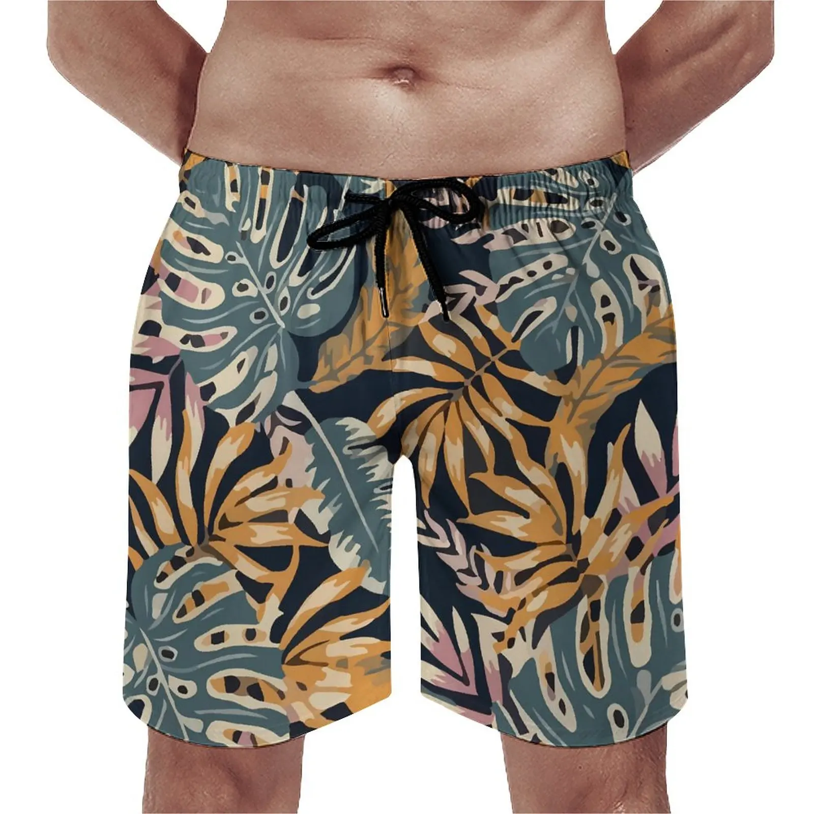 Летние пляжные шорты С тропическими растениями и разноцветными листьями, дизайнерская доска, Короткие штаны, Ретро быстросохнущие плавки Плюс размер