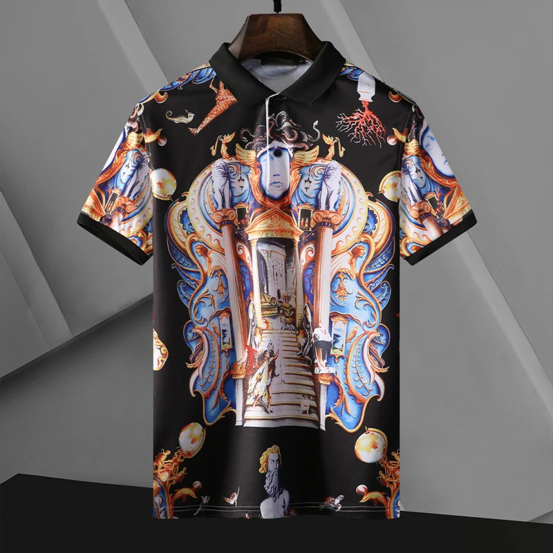 Летняя мужская рубашка-поло с лацканами в стиле Европейского дворца в стиле барокко с цифровой печатью, футболка Camisa Masculina с короткими рукавами
