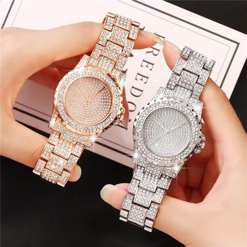 Лидер продаж, женские наручные часы с бриллиантами из нержавеющей стали, повседневные роскошные женские кварцевые часы Relogio Feminino, прямая поставка