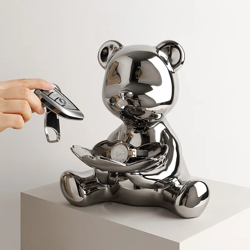 Лоток для хранения входных ключей, креативная кукла-медведь, кронштейн для мобильного телефона, современная скульптура из смолы, украшение стола в гостиной, подарок