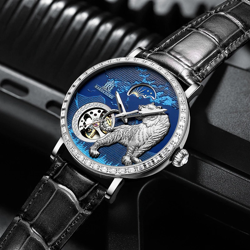 Лучший бренд, 3D Tiger, модные мужские наручные часы с Турбийоном Из нержавеющей Стали, Автоматические механические водонепроницаемые часы, Мужские часы