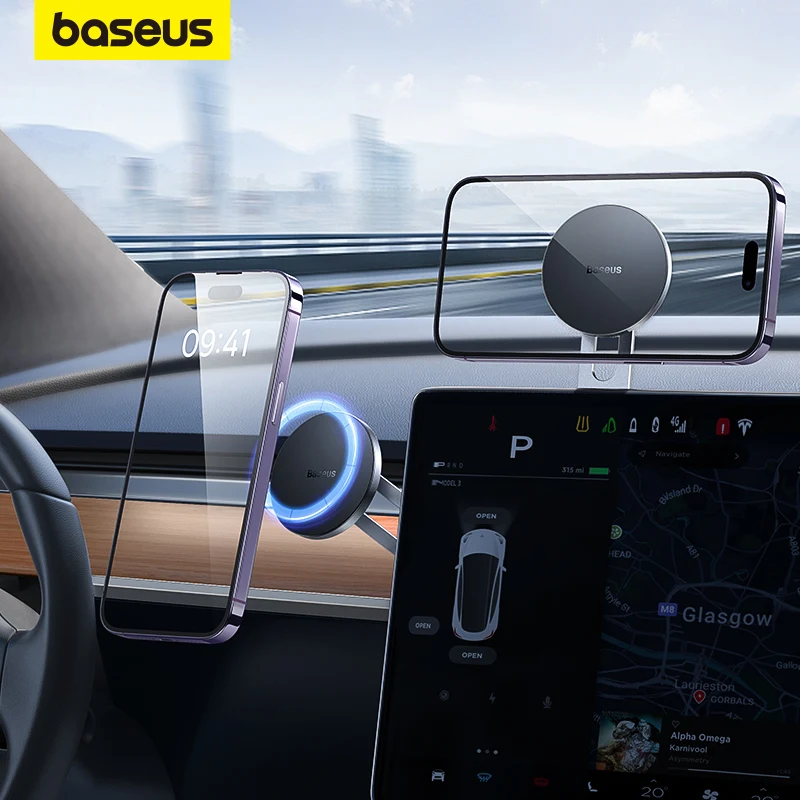 Магнитный автомобильный держатель Baseus для телефона Tesla с поворотным экраном, складное автомобильное крепление для iPhone Pro Max Samsung Huawei