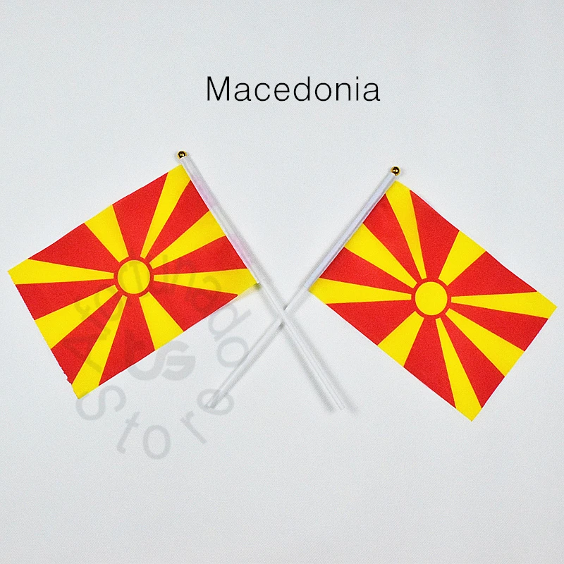 Македония 14*21 см, 10 штук, баннер, размахивающий флагом, национальный флаг для встречи, парада, вечеринки.Подвешивание, украшение
