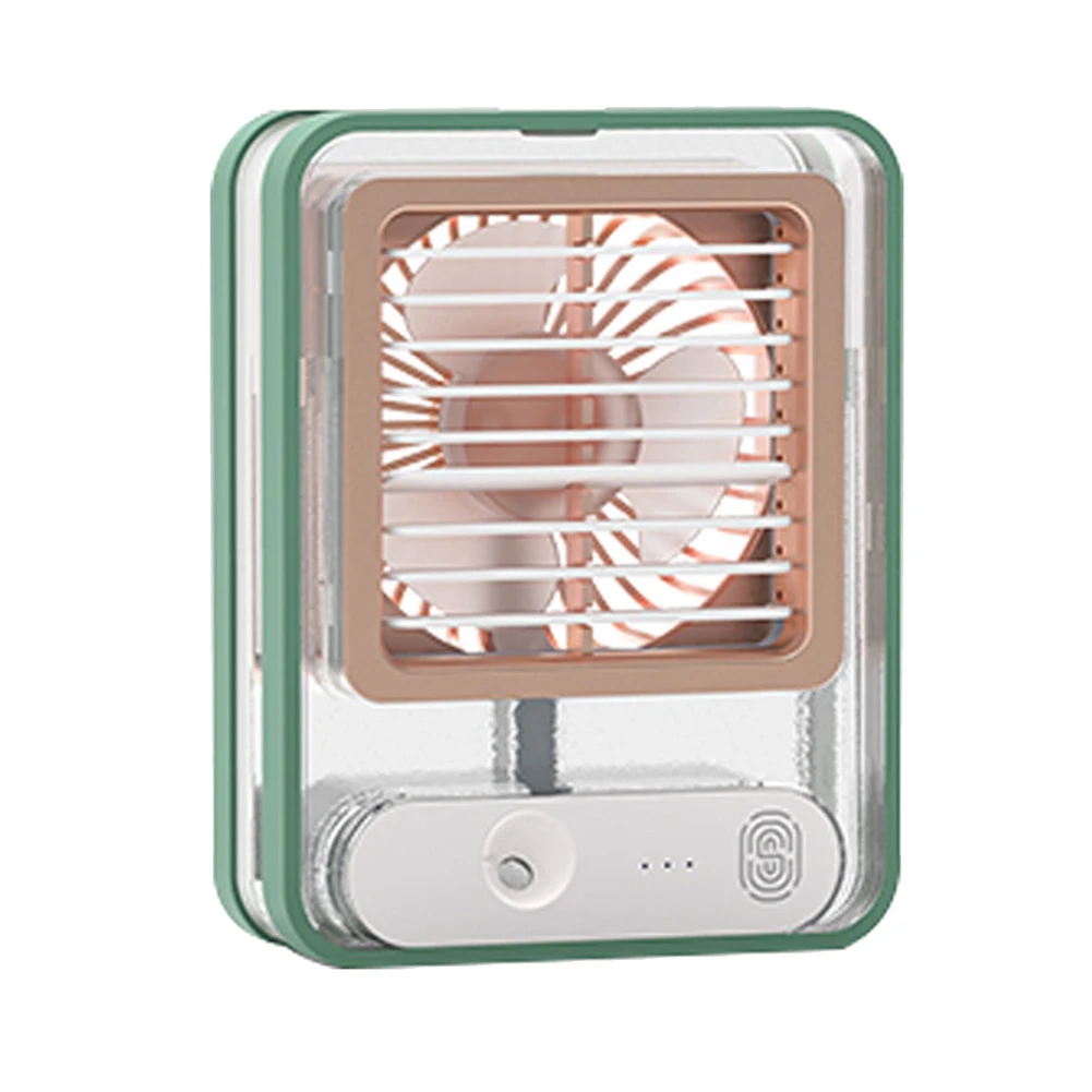 Маленький Персональный настольный вентилятор с распылителем тумана, светодиодный ночник, Электрический вентилятор для запотевания воды, USB перезаряжаемый портативный вентилятор Зеленый