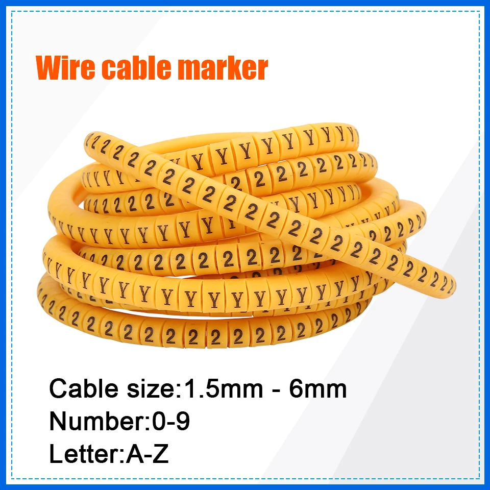 маркер кабеля Этикетка Маркер провода Номер от 0 до 9 Буква от A до Z Размер кабеля 2,5 кв. мм желтые ПВХ маркеры кабеля маркер изоляции