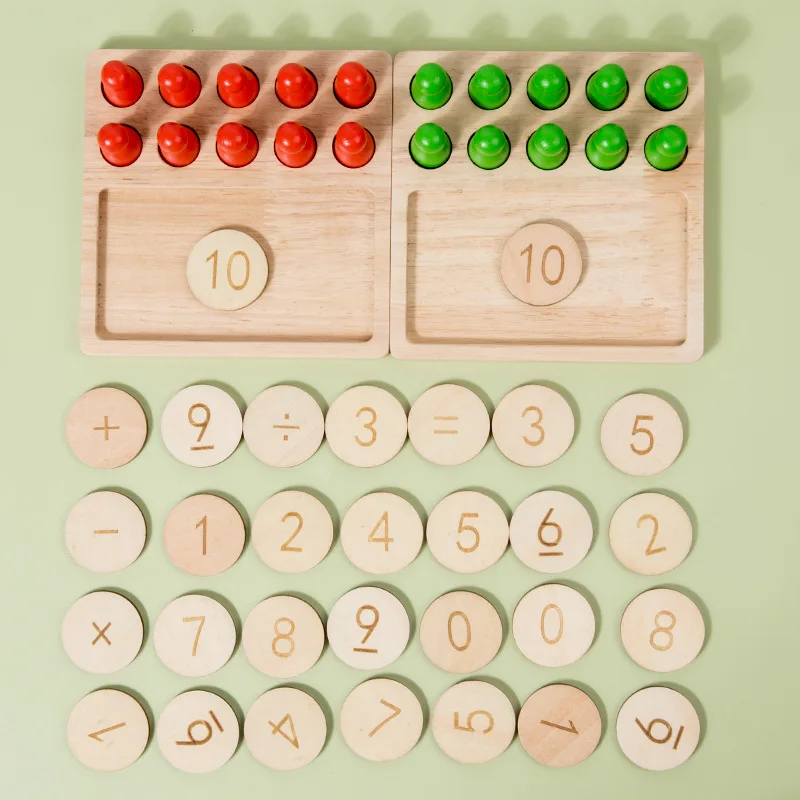 Математический набор Монтессори с десятью рамками- Счетные колышки - Игры на Сложение и вычитание Математические манипуляции для дошкольников - Монтессори