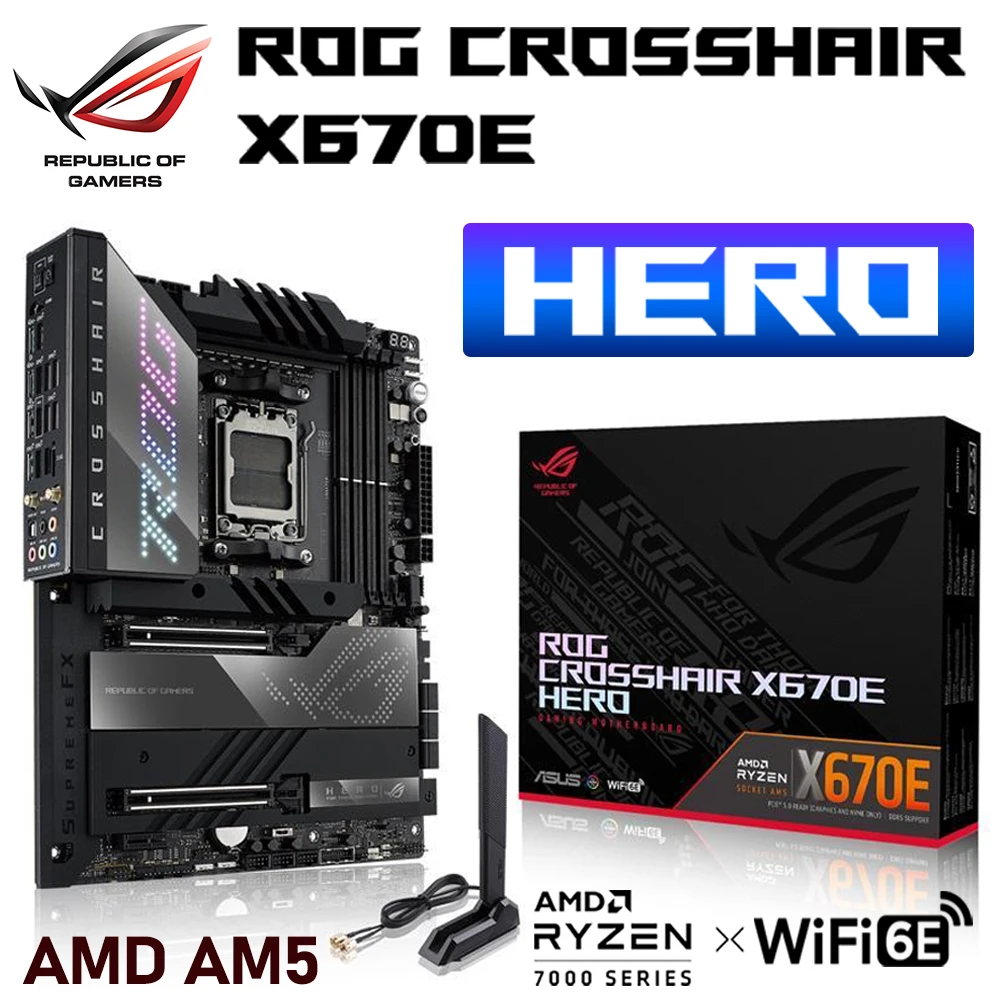 Материнская плата AMD AM5 DDR5 ASUS ROG CROSSHAIR X670E HERO Материнская плата WIFI 6E Поддержка процессора AMD Ryzen R5 R7 R9 128G PCIE 5.0 ATX Gaming