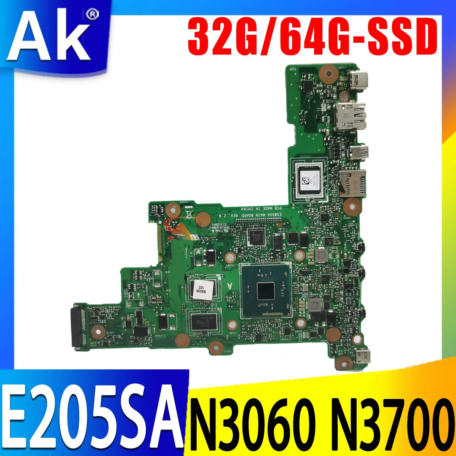 Материнская плата E205S Для ASUS Vivobook Flip TP200SA E205SA L205SA Материнская плата ноутбука N3050/N3060 N3700 2G/4G-RAM EMMC-32G/64G