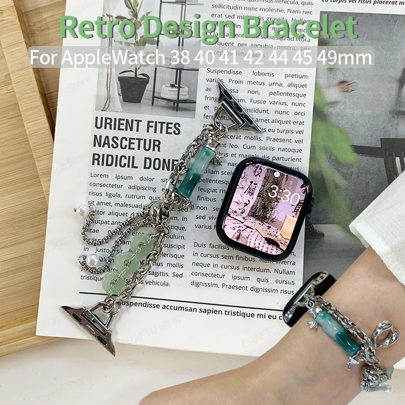 Металлический Ремешок ретро-дизайна для Apple Watch Band Series 7 8 49 мм 45 мм 41 мм Регулируемый Браслет-цепочка для iWatch 6 5 4 3SE 42 мм 44 мм