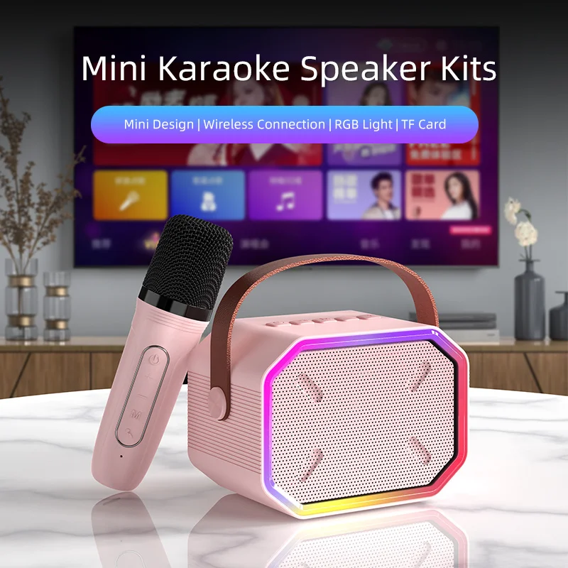 Мини-машина Kalaoke для Детей и взрослых, Портативный Bluetooth-Динамик с 2 Беспроводными Микрофонами, светодиодные Фонари для Домашней вечеринки, Дня Рождения