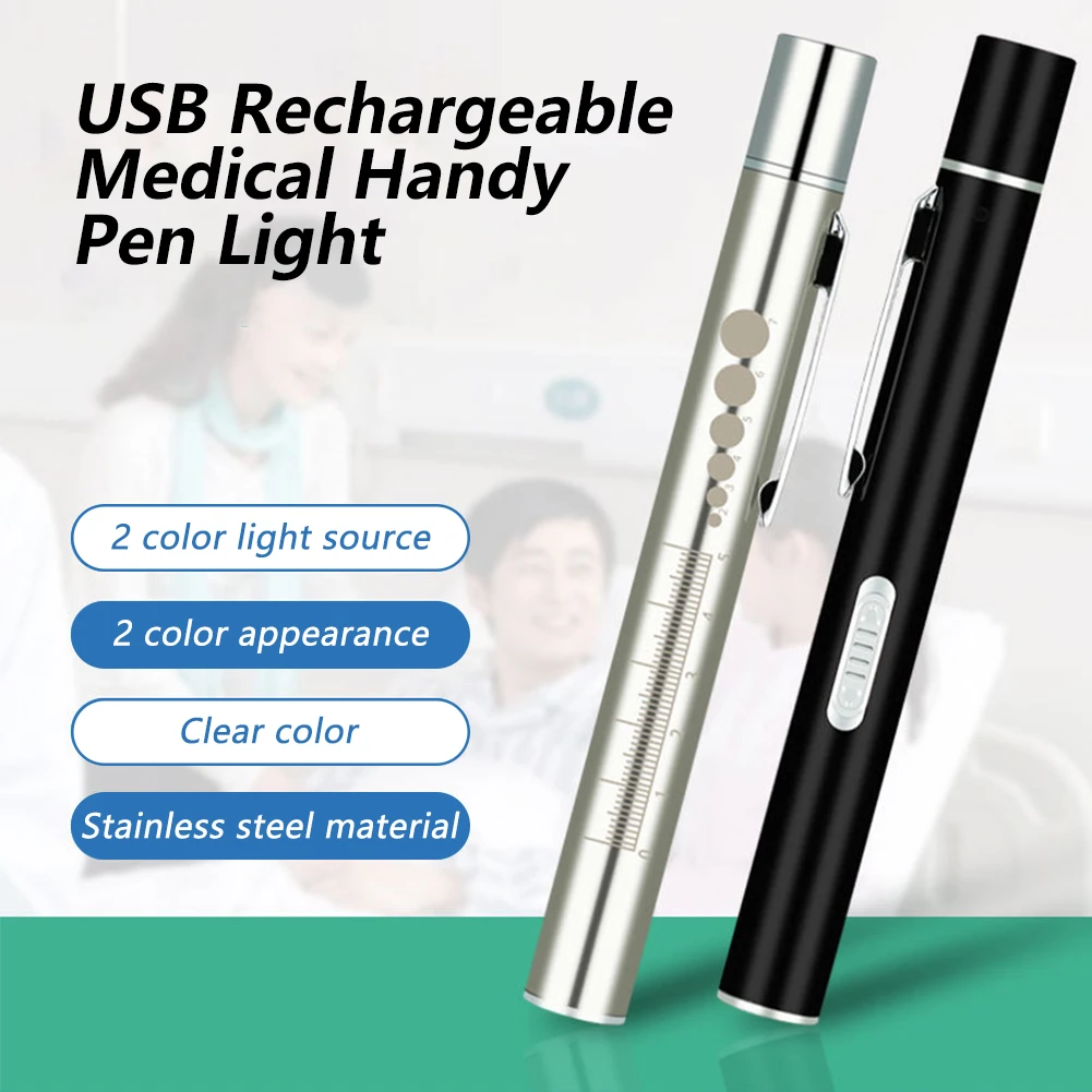 Мини-фонарик для ухода за больными, USB Перезаряжаемая Медицинская Удобная ручка, светодиодная лампа-фонарик с зажимом из нержавеющей стали, карманный светодиодный фонарик