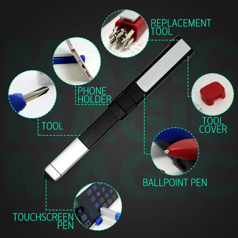 Многофункциональная ручка-Отвертка 8 In1, Пластиковая ручка с емкостным сенсорным экраном, Игла для набора номера мобильного телефона, портативный Кронштейн, Инструменты