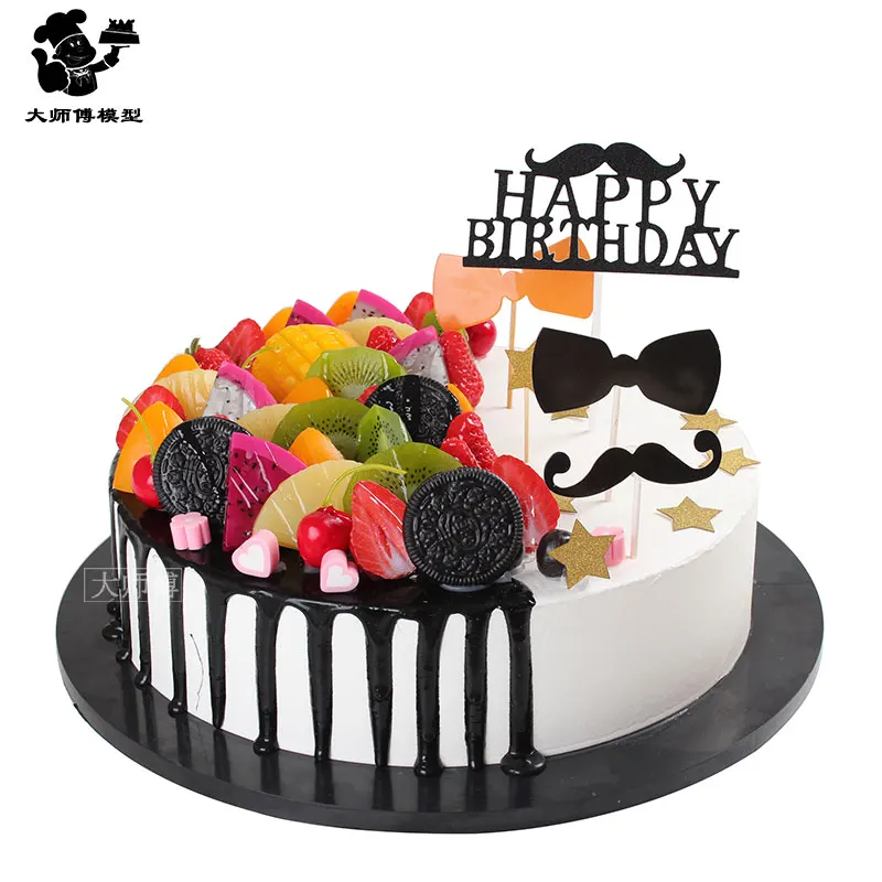 Модель тортов на день рождения, имитационная модель, торты с фруктовым муссом, образцы витрин, поддельный торт, искусственные украшения для тортов