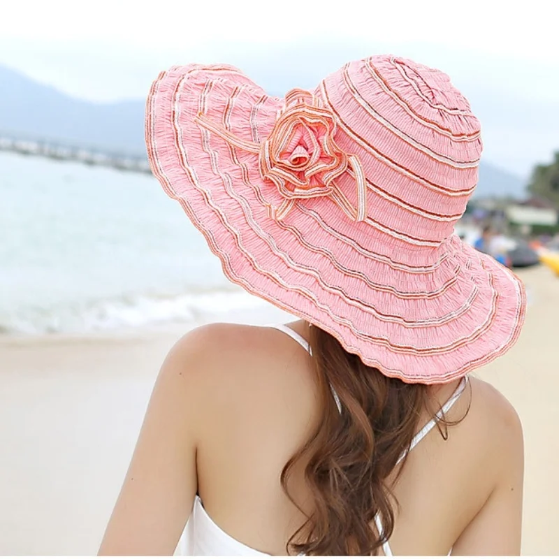 Модная женская шляпа с цветочной упаковкой, большая шляпа с широкими полями, Анти-УФ Регулируемая женская пляжная шляпа от солнца