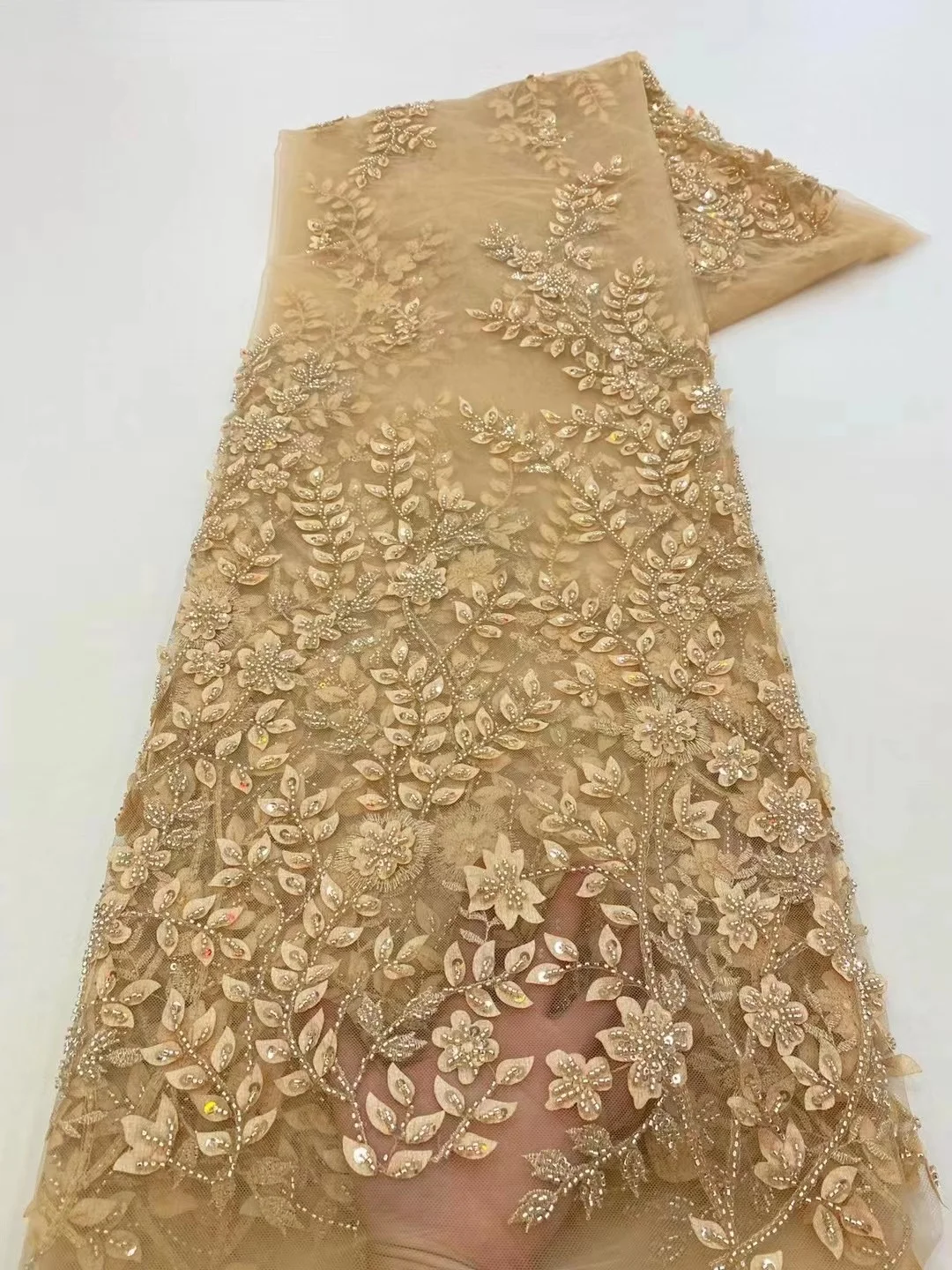 Модная французская тюлевая сетка, кружевная ткань из бисера для свадьбы, Африканская Роскошная кружевная ткань ручной работы из бисера, Тяжелая ткань с вышивкой блестками