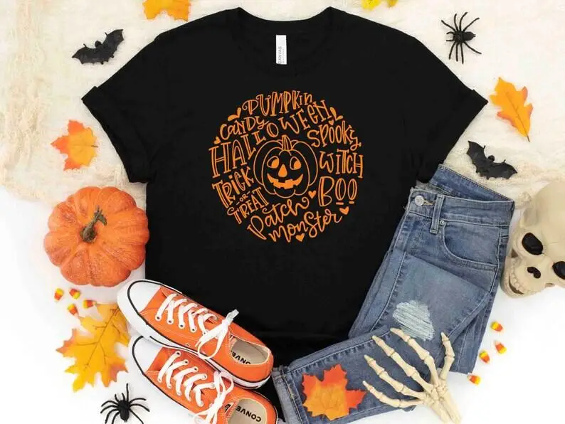 Модная футболка на Хэллоуин - Футболка с жутким сезоном - Футболка на Хэллоуин- Футболка с принтом на Хэллоуин - Рубашка с жутким сезоном