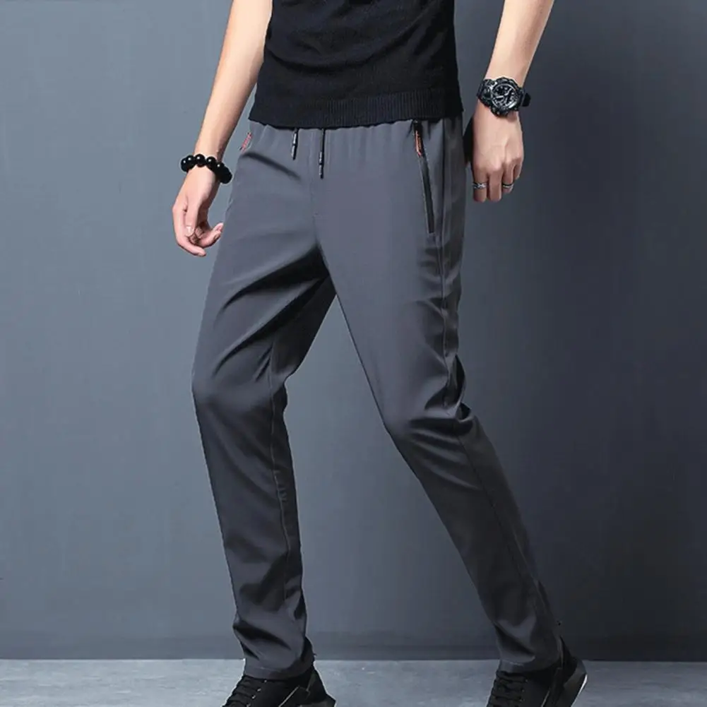 Модные мужские брюки, однотонные, быстросохнущие, завязки на щиколотках, карман на молнии, Спортивные узкие брюки