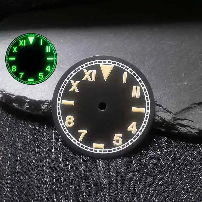 Модный 28,5 мм прочный зеленый светящийся черный циферблат часов подходит для ремонта механизмов NH35A NH36 4R36