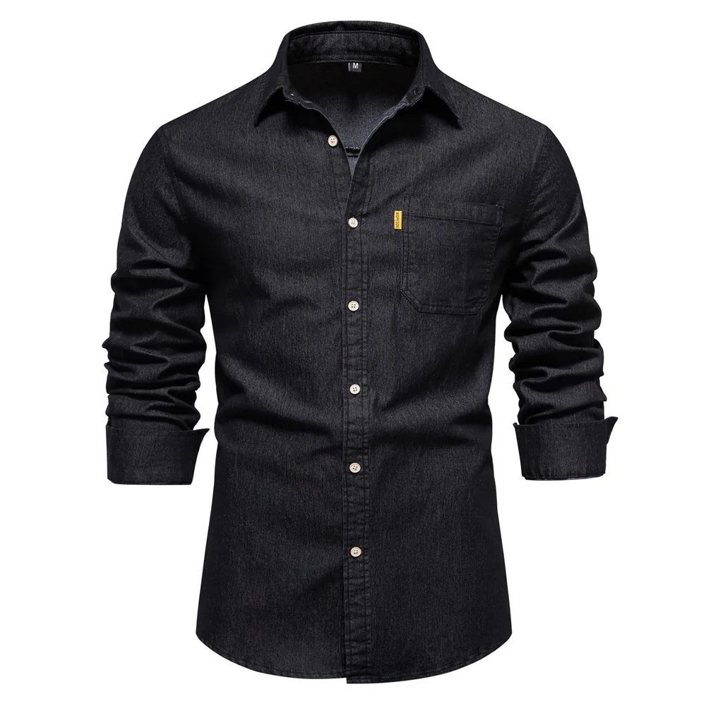 Мужская Джинсовая рубашка, однотонные Повседневные рубашки с длинным рукавом, Весенне-осенняя новинка, уличная одежда, красивая и модная мужская одежда