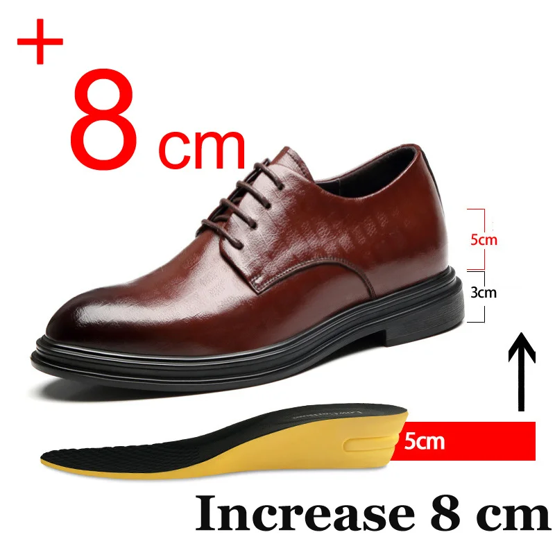 Мужская обувь с лифтом, дышащие модельные туфли, повседневные классические деловые роскошные кожаные туфли на 8 см и выше 6 см.