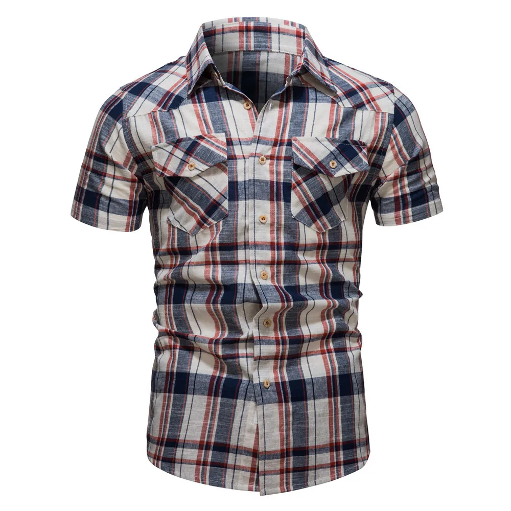 Мужская повседневная рубашка в клетку из классического базового хлопка в деловом стиле с длинным рукавом на весну и осень   