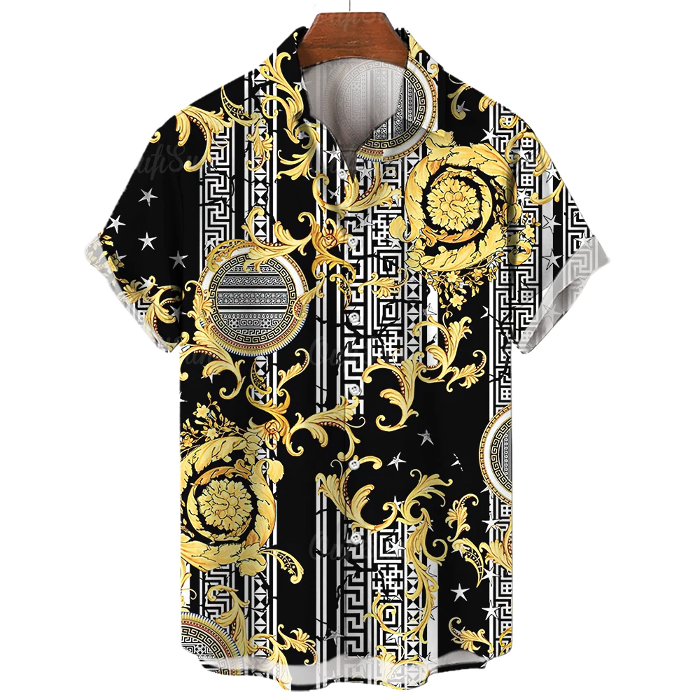 Мужские рубашки с 3D Принтом Кешью в стиле барокко, Гавайские Рубашки, Мужские Летние Модные Рубашки Для Улицы, Рубашка с Короткими Рукавами и Пуговицами