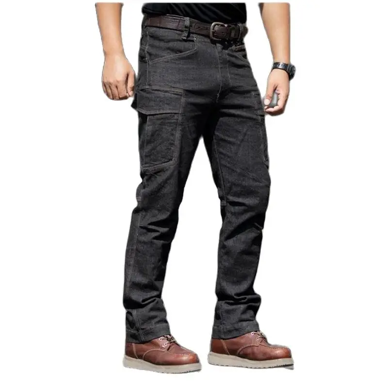 Мужские тактические джинсы, Брюки удобной длины с множеством карманов, Мужские стрейчевые джинсовые брюки