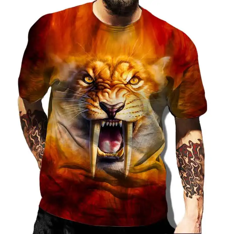 Мужские футболки с 3D принтом Тигра и льва, модная уличная одежда с круглым вырезом и коротким рукавом, футболки в стиле хип-хоп, летняя новинка