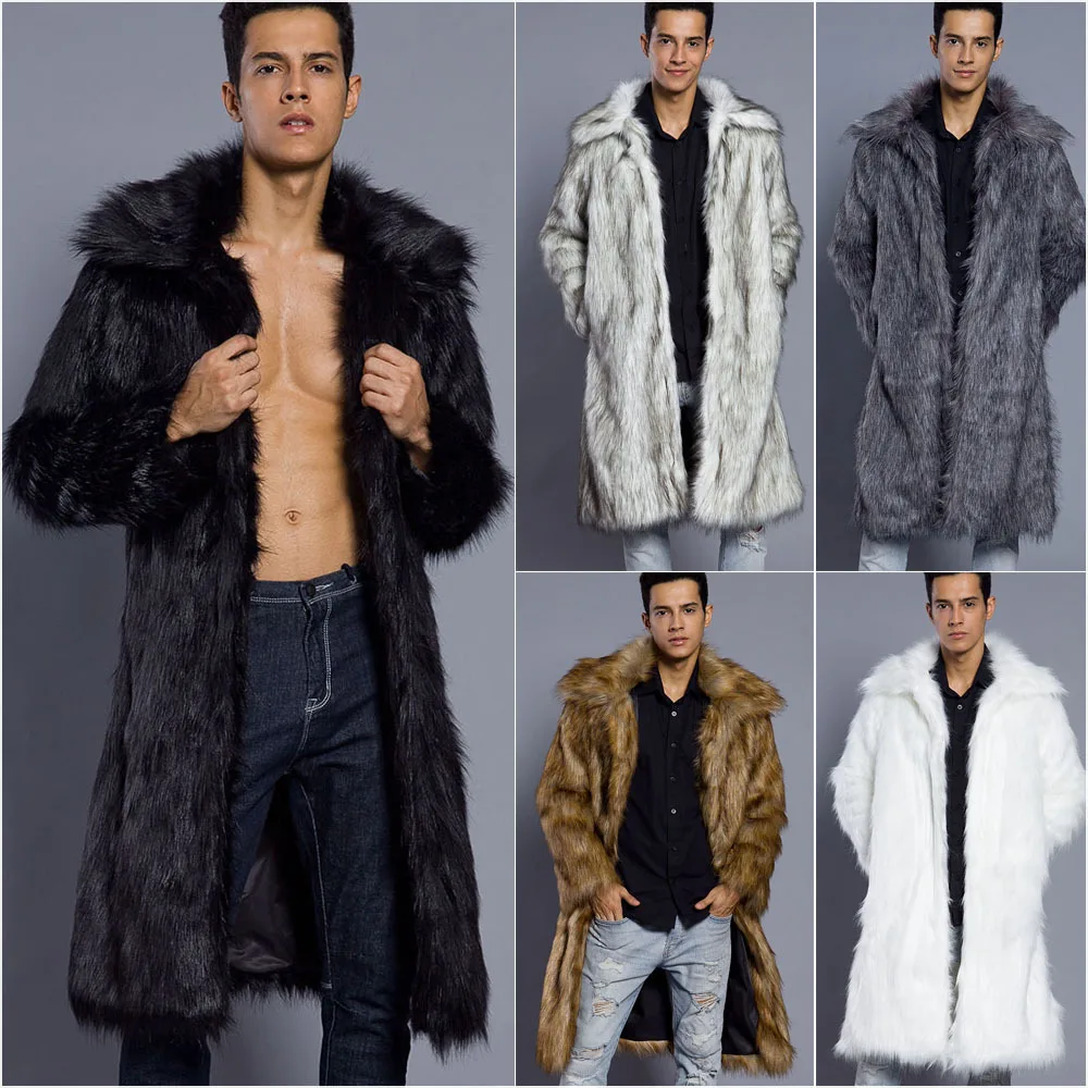 Мужское пальто из искусственного меха, осень-зима, Новое мужское длинное пальто из искусственного меха с воротником-лацканом, Мужская мода, холодостойкие теплые пальто из искусственного меха