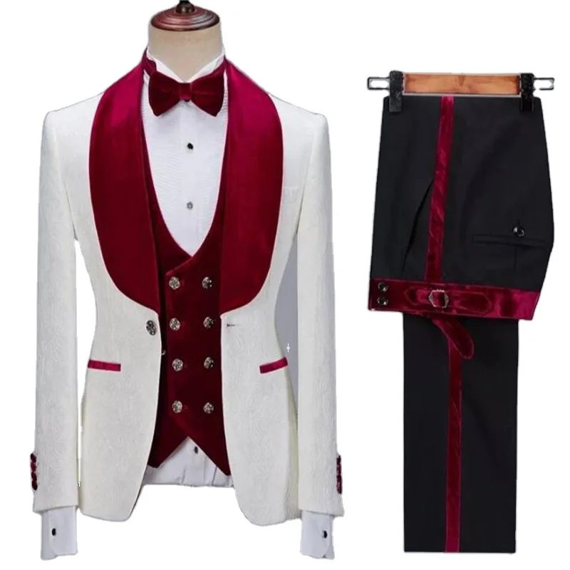 Мужской бархатный костюм из 3 предметов, Свадебный Смокинг Жениха, Деловой приталенный Блейзер, Официальная рабочая одежда, Куртка + брюки + жилет