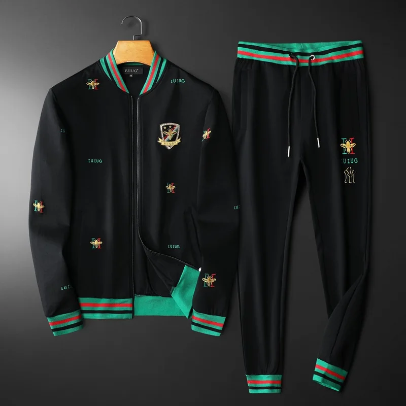 Мужской повседневный спортивный костюм 2022, осенне-зимний новый хлопковый свитер bee, куртка, брюки, комплект из двух предметов