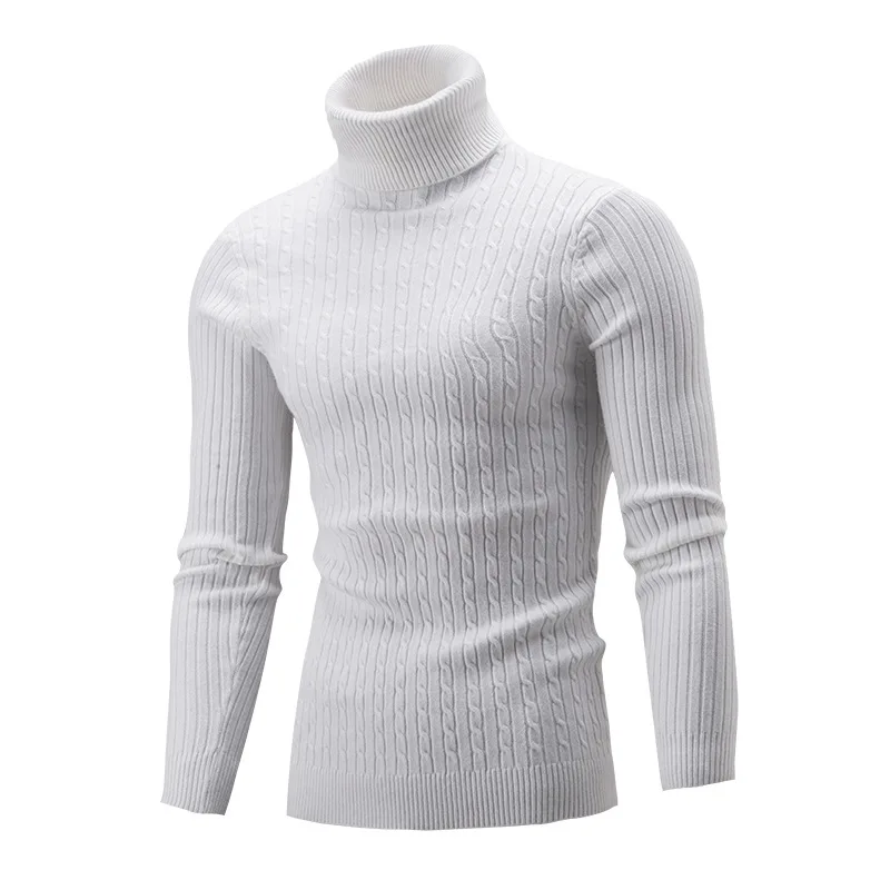 Мужской свитер с высоким воротом, новый осенне-зимний однотонный свитер, повседневный свитер, приталенный простой вязаный пуловер с закруткой