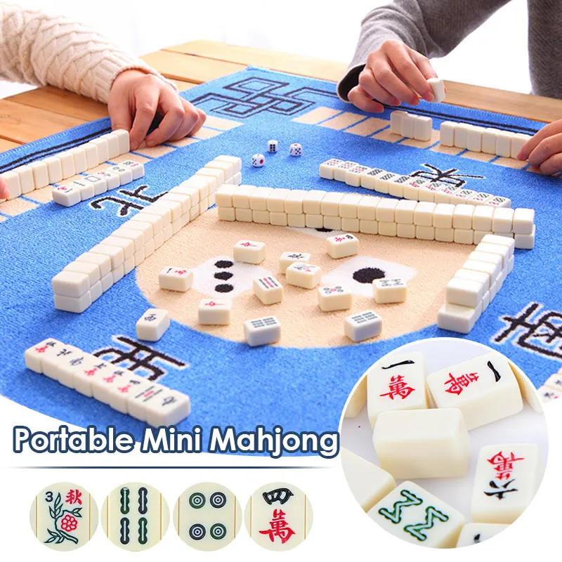 Набор для игры в китайский Маджонг (144 листа + 2 кубика + 2 заготовки) Традиционная китайская игра Классические плитки Мини-Дорожный Игровой реквизит в штучной упаковке