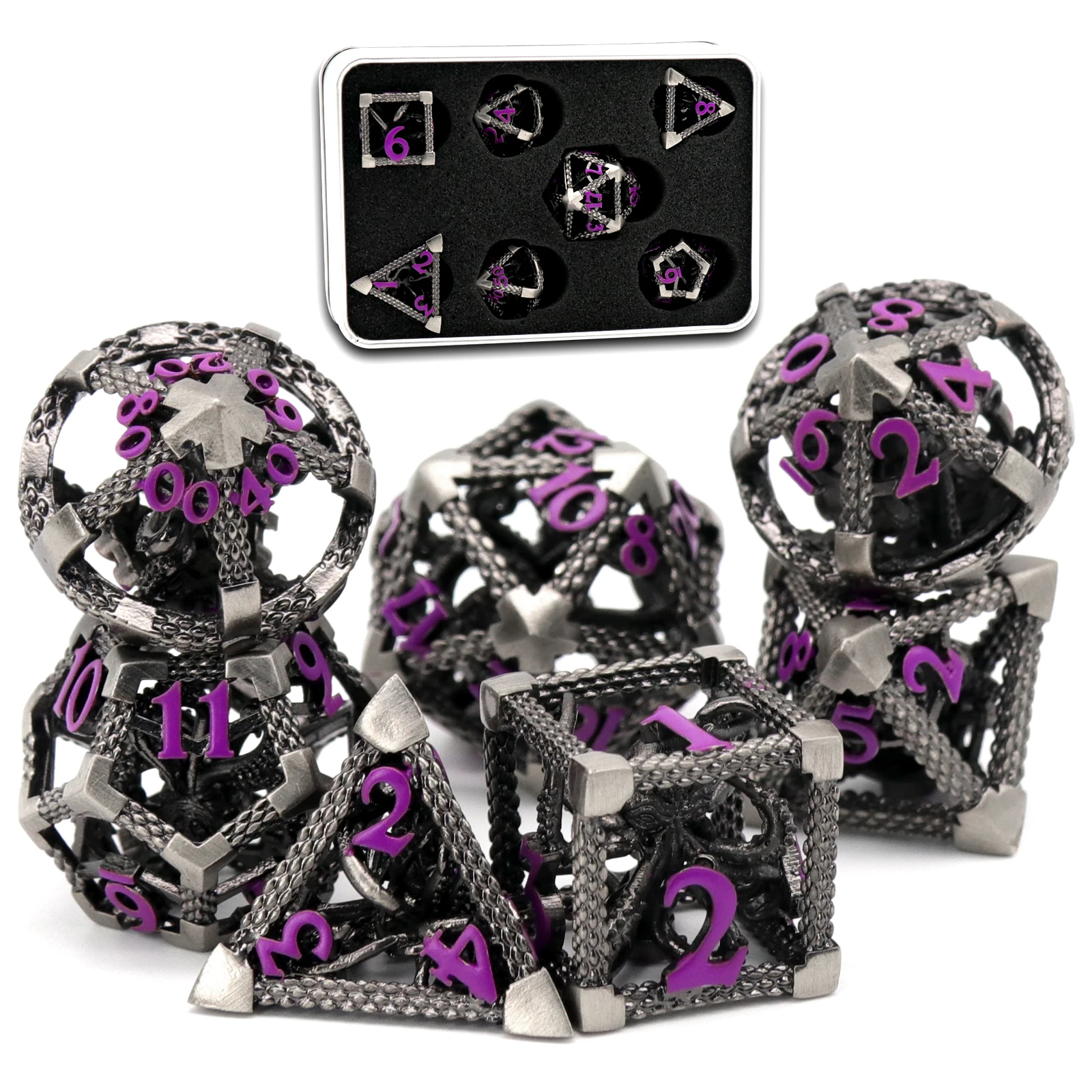 Набор Кубиков DND для Ролевой игры, Набор Кубиков Cthulhu ZHOORQI D & D Dice для Настольной игры MTG Rpg Rol Pathfinder (Старинный Серебристо-Фиолетовый)