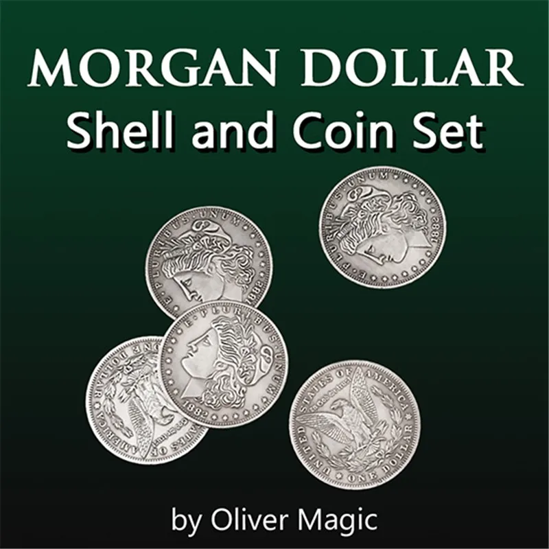 Набор раковин и монет Morgan Dollar (5 монет + 1 голова в виде ракушки), Фокусы, иллюзии крупным планом, реквизит для фокусов, монета Magia